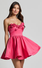 Angeletta Mini Dress - Sweetheart Rosette Detail Fit & Flare In Pink