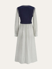 2 In 1 Cable-Knit Paneled Striped Midi Dress